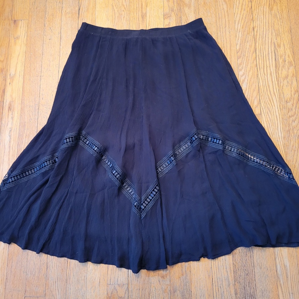 N Touch PL Midi Skirt Black Chevron Lace Crinkle Summer Whimsigoth‎ Boho Beach